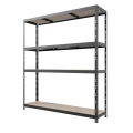 Regał metalowy wciskany 180x160x60 300kg czarny MDF 4 półki - skos
