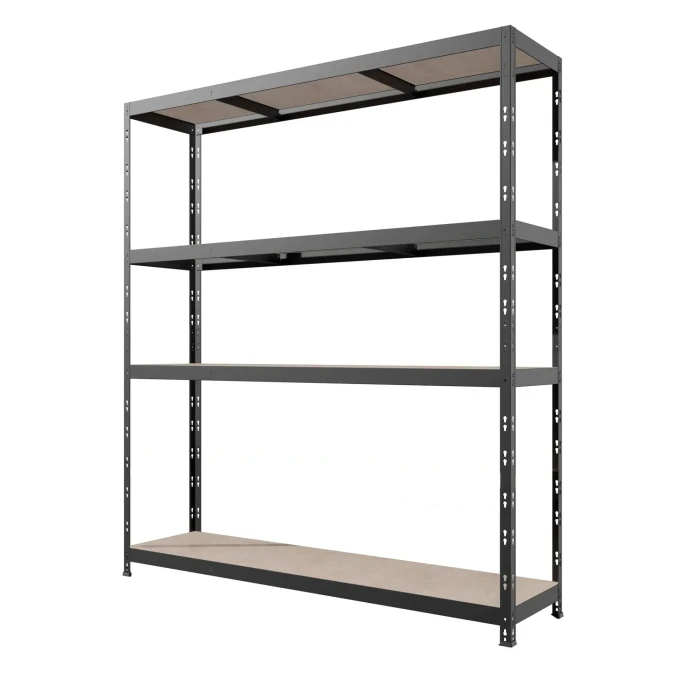 Regał metalowy wciskany 180x160x60 300kg czarny MDF 4 półki - skos