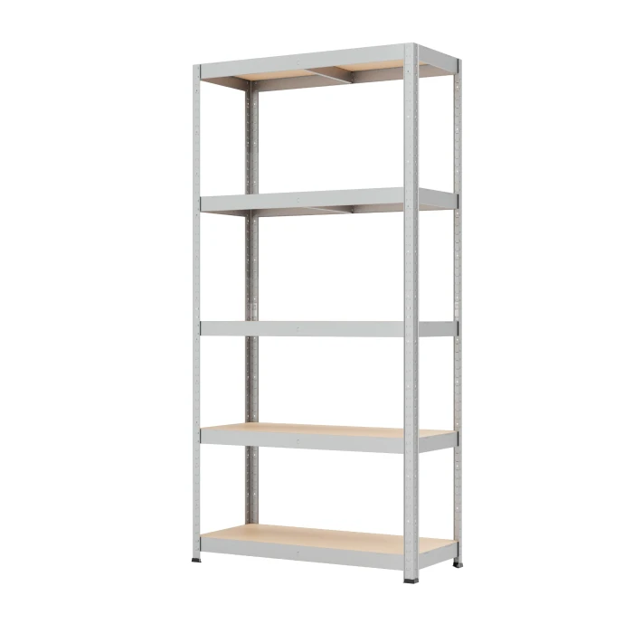 Regał metalowy wciskany P2P R350 180x90x40 350kg szary metaliczny MDF 5 pólek - skos