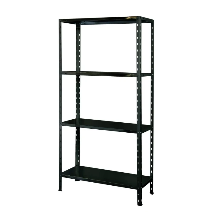 Regał metalowy skręcany MIKRO NC1 150x75x30 40kg czarny TÜV 4 półkowy skos