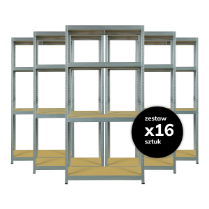 Zestaw regałów metalowych wciskanych P2P R175 180x90x40 ocynk HDF - 16 sztuk
