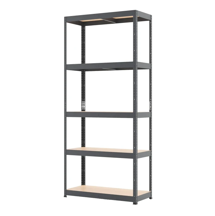 Regał metalowy wciskany RZP R150 179x75x35 150kg grafitowy HDF 5 półek  - skos