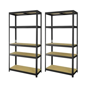 Zestaw regałów metalowych wciskanych P2P175 180x90x40 175kg czarne HDF - 2 sztuki