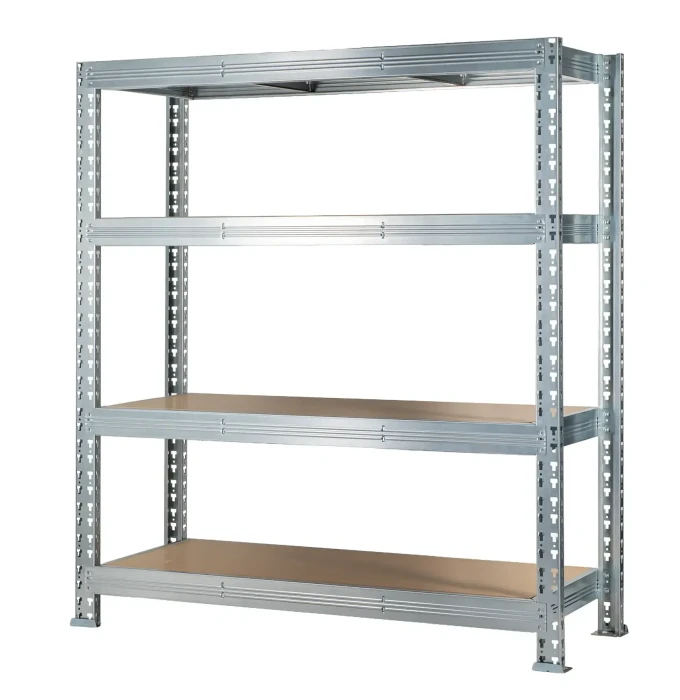 Regał metalowy wciskany Mega-Met 180x180x60 300kg 4 półki HDF ocynk skos