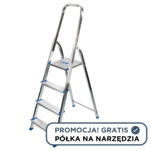 Drabina aluminiowa Bayersystem BS-DA4 150kg niebieskie elementy plastikowe  + półka GRATIS