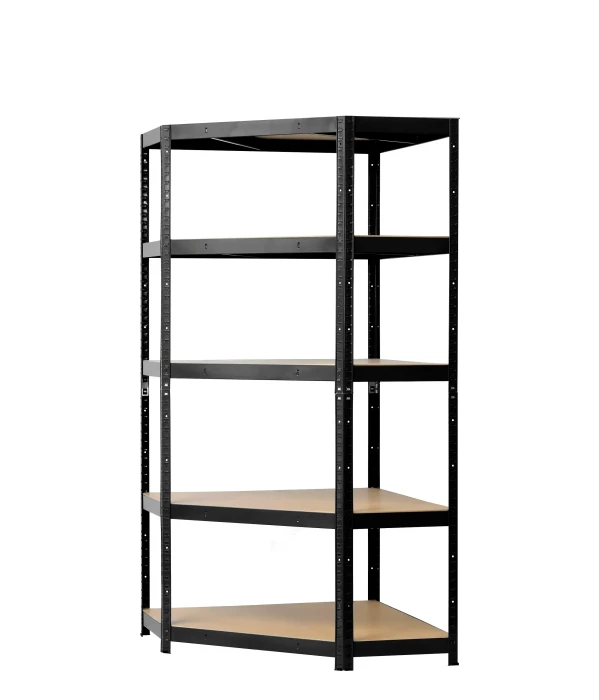 Regał metalowy wciskany narożny P2P R175 180x70x70x40 175kg czarny HDF - skos