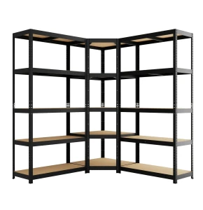 Zestaw narożny - regały metalowe wciskane P2P175 czarne HDF - 3 sztuki