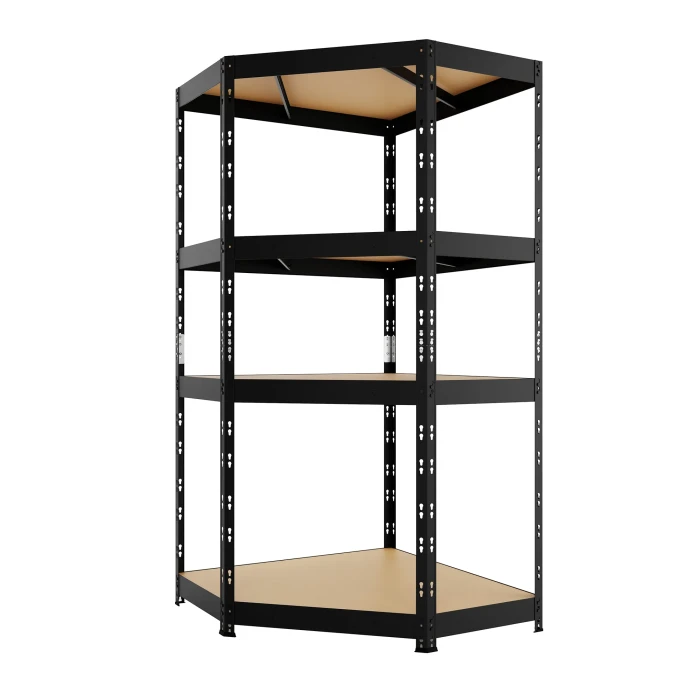 Regał metalowy narożny wciskany P1N 180x80x80x45 375kg czarny HDF - skos