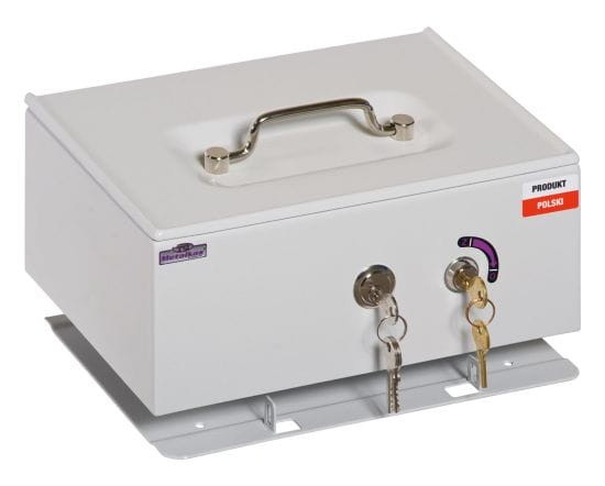 Kasetka metalowa z podwójnym dnem 2PBA4 z dwoma zamkami kluczowymi szara + wkład na bilon (EUR)