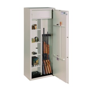 Szafa na broń długą SB-9S kl.S1 z zamkiem kluczowym szara - na 4 sztuki broni