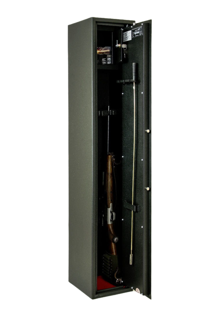 Szafa na broń długą SB-9S kl.S1 z zamkiem kluczowym czarna - na 6 sztuk broni - otwarta