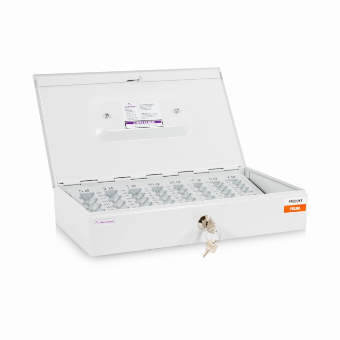 Kasetka metalowa 14BL z zamkiem kluczowym szara + wkład na bilon (PLN)