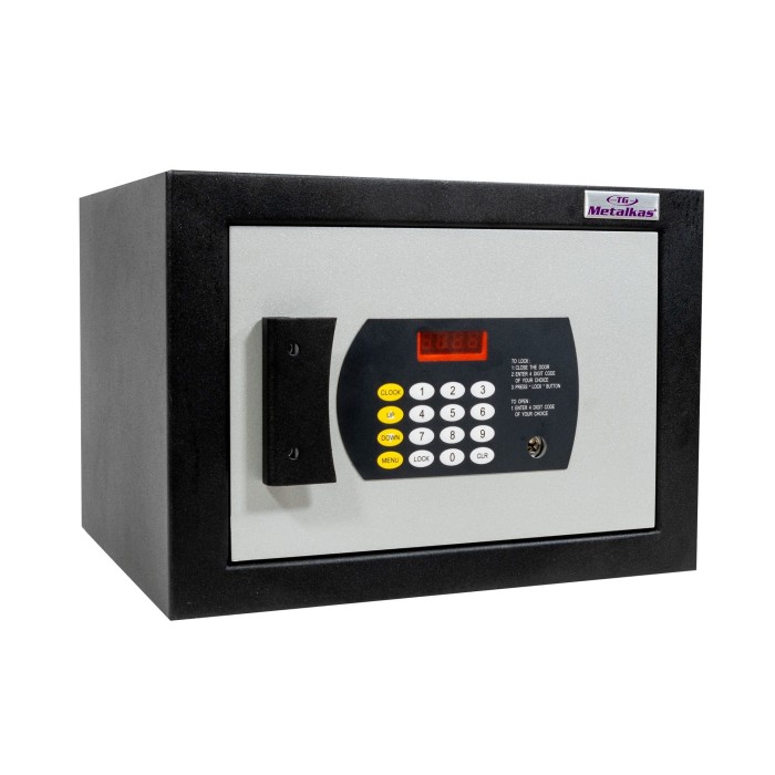 Sejf hotelowy 2HLS-BASIC z zamkiem elektronicznym czarno-srebrny - skos