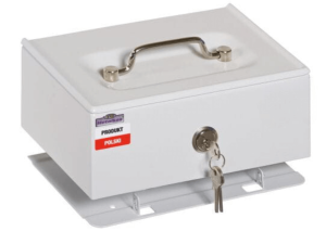 Kasetka metalowa z podwójnym dnem 6PŚR-B z zamkiem kluczowym szara + wkład na bilon (EUR)