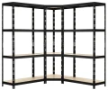 Regał metalowy narożny wciskany CORNER 180x70x70x40 175kg czarny HDF - połączone regały modułowo