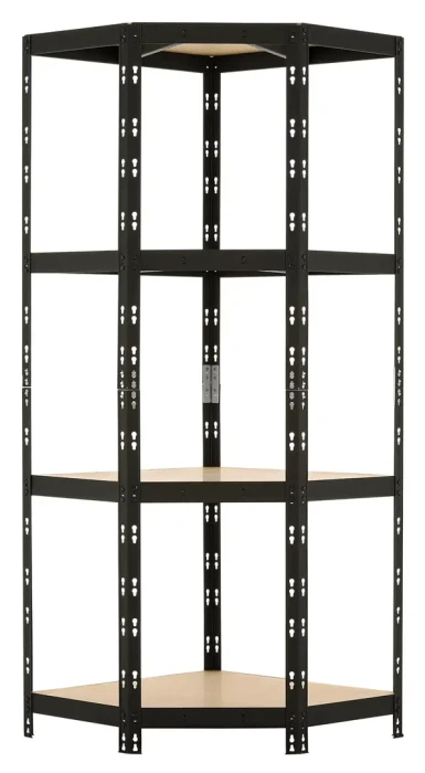 Regał metalowy narożny wciskany CORNER 180x70x70x40 175kg czarny HDF - front