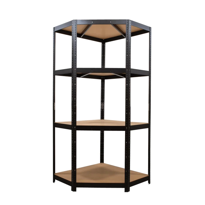 Regał metalowy narożny wciskany R175 179x80x80x40 175kg czarny HDF - front