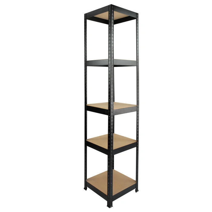 Regał metalowy wciskany P2P 180x40x40 175kg czarny MDF 5 półek - widok całego regału