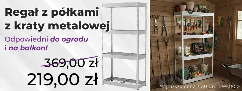 Regał metalowy z półką z kraty metalowej